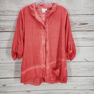 Parsley & Sage Coral Red Womens Waffle Asymmetrical Top Size Large